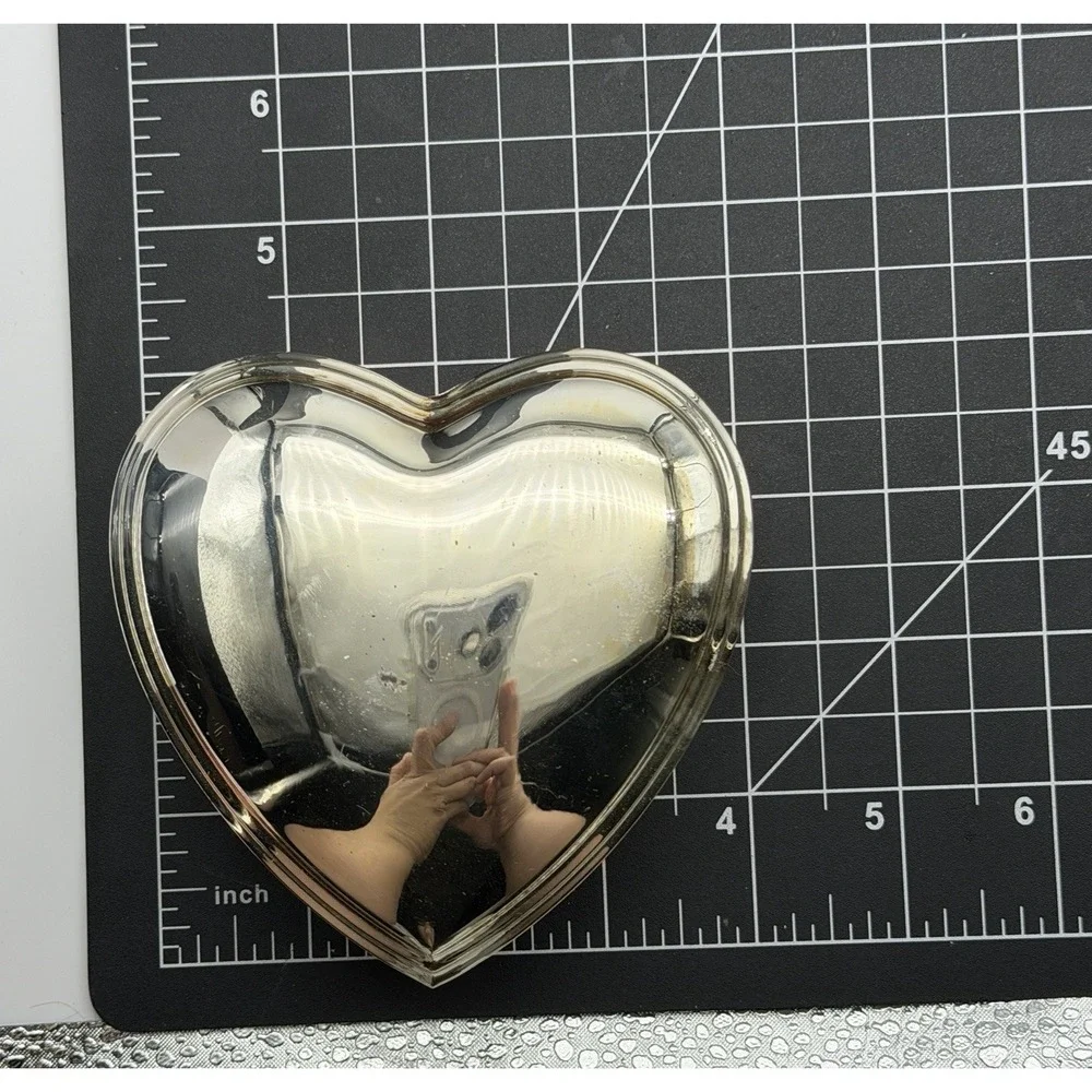 Vintage Hallmark Silver Plated Heart Trinket Box With Blue Velvet Lining 4